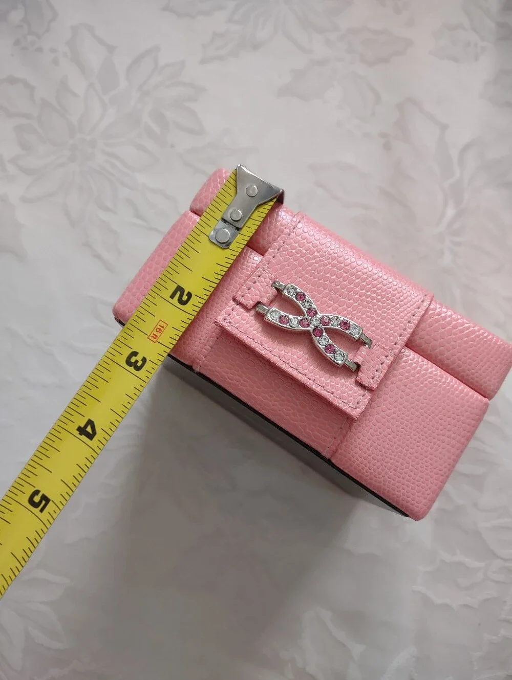 Wolf 1834 Pink Jewelry Box Travel Case Crystals Silver Tone Detail